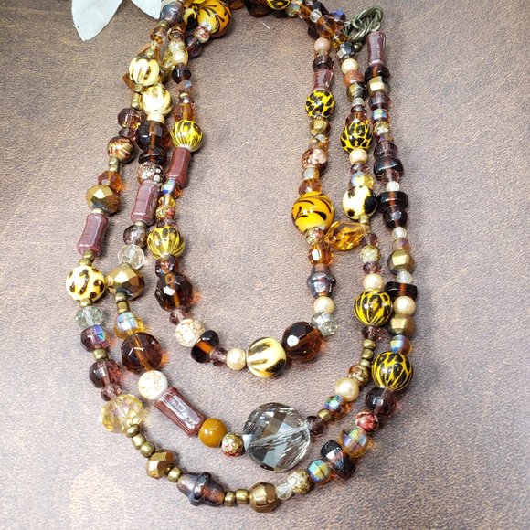 Glass bead brown and yellow multi-tone necklace - Picture 4 of 6
